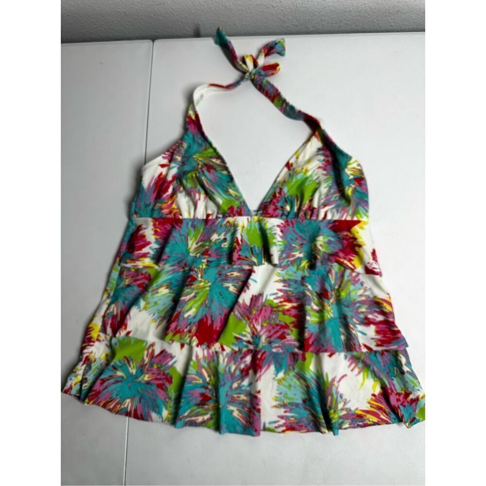 Kim Rogers Women's Ruffles Multicolor Size XL Swimwear Tankini Top